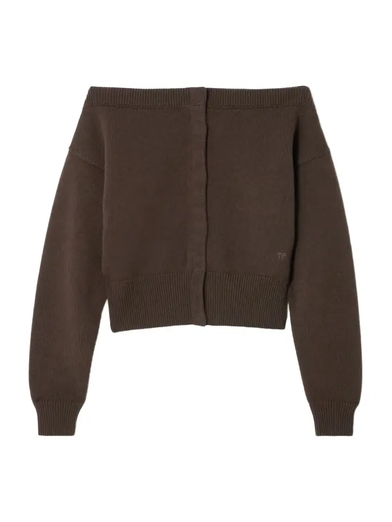 Tom Ford Off-the-shoulder Cropped Embroidered Cashmere Cardigan