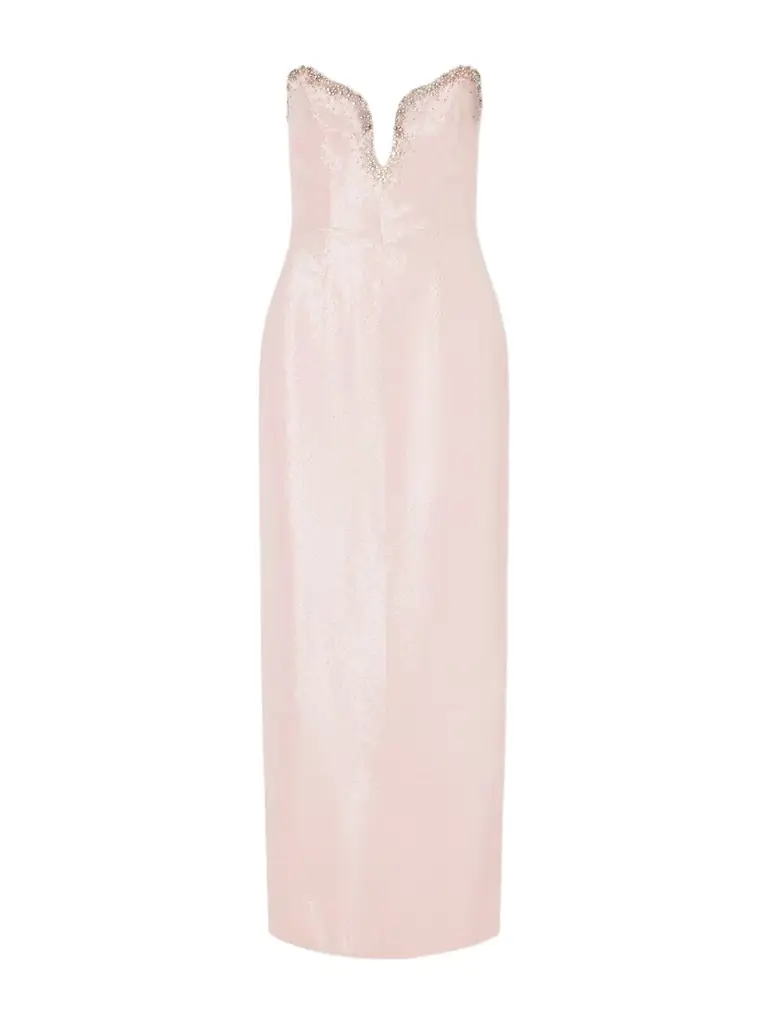 Clio Peppiatt Selene Embellished Scalloped Strapless Satin-crepe Gown