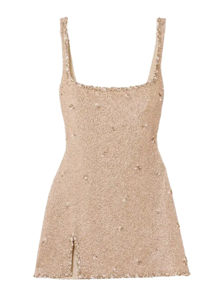 Clio Peppiatt Athena Embellished Stretch-mesh Mini Dress
