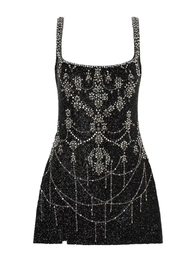 Clio Peppiatt Crystal-embellished Beaded Mesh Mini Dress