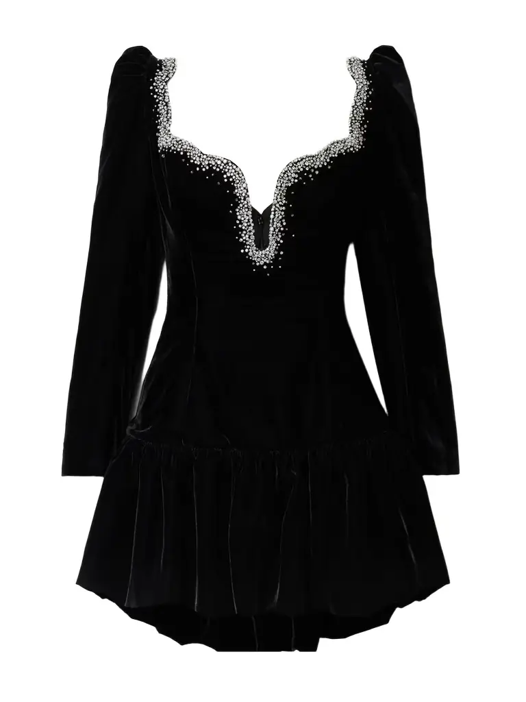Clio Peppiatt Edie Embellished Scalloped Velvet Mini Dress