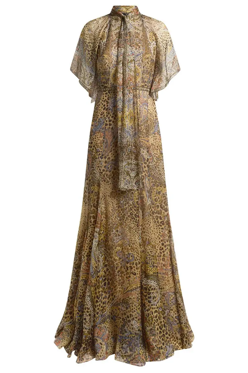 Etro Cap Sleeve Scarf Godet Gown