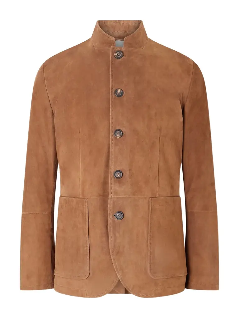 ELEVENTY Slim-Fit Mandarin Collar Suede Jacket - Men