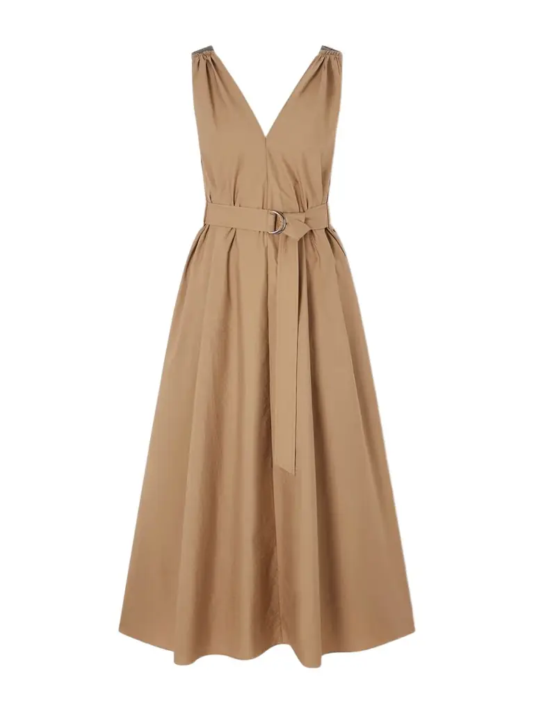Brunello Cucinelli Belted Cotton-blend Poplin Midi Dress