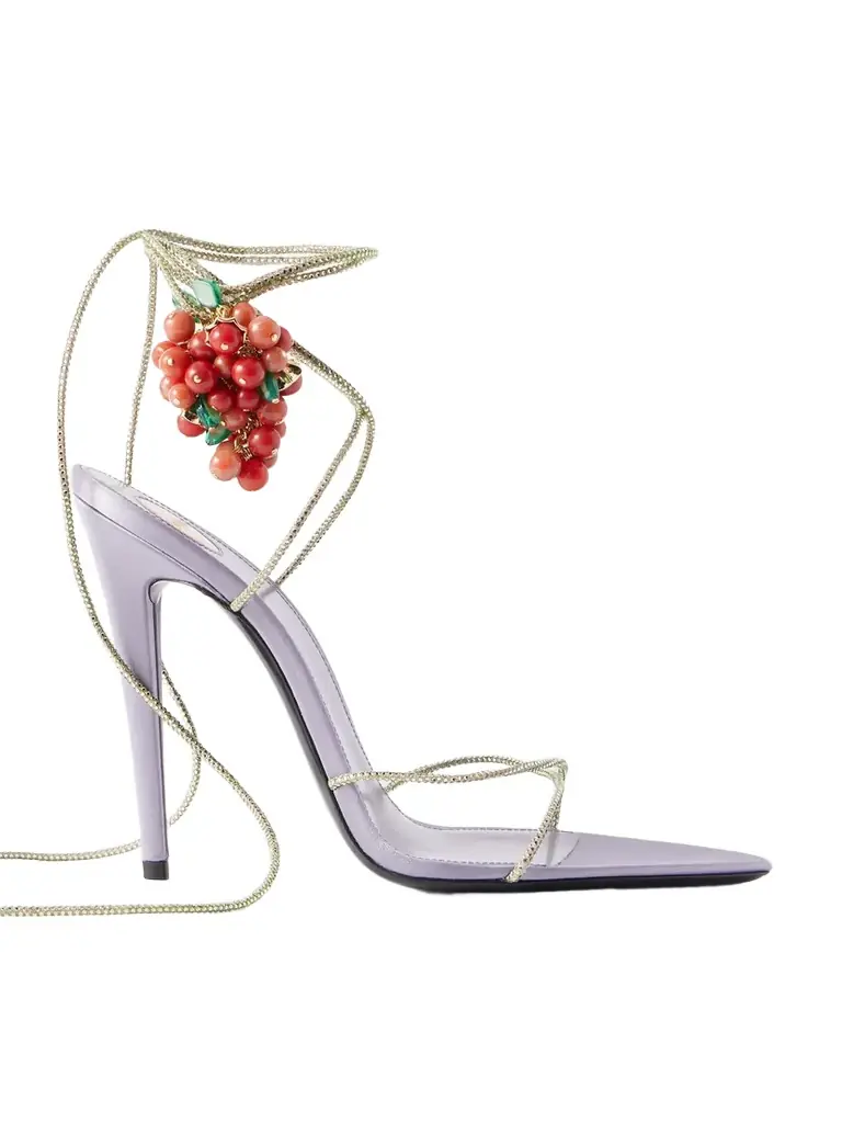 Saint Laurent Suede-trimmed Embellished Satin Sandals