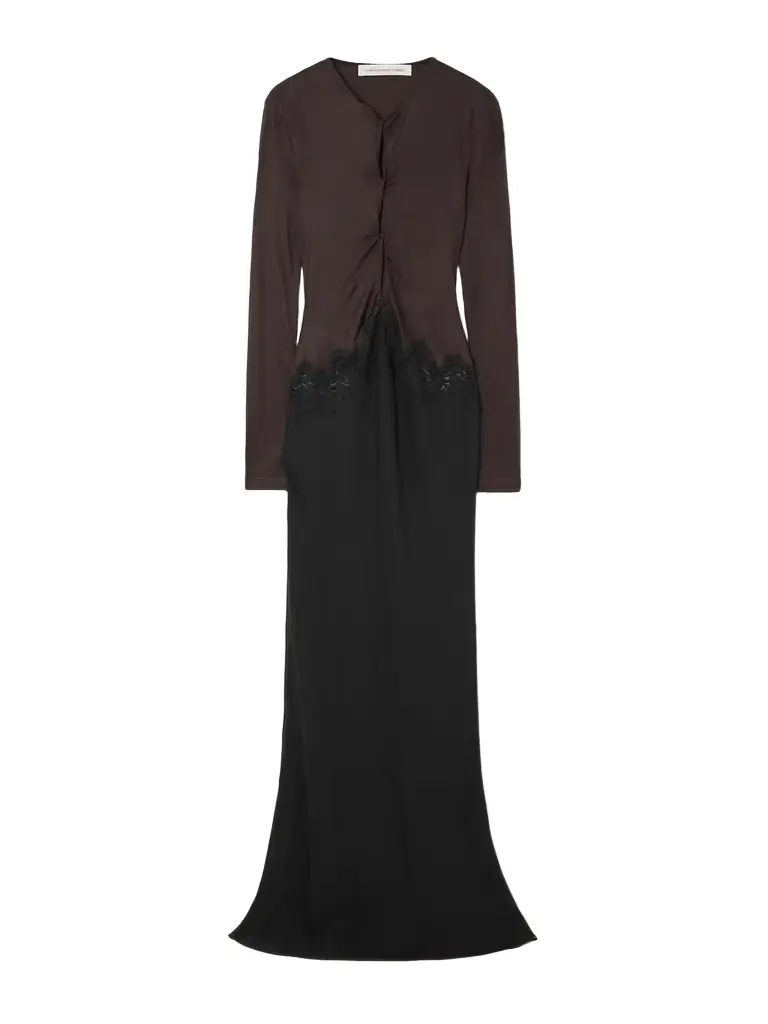Christopher Esber Cutout Twist-front Lace-trimmed Ribbed-knit And Crepe Gown