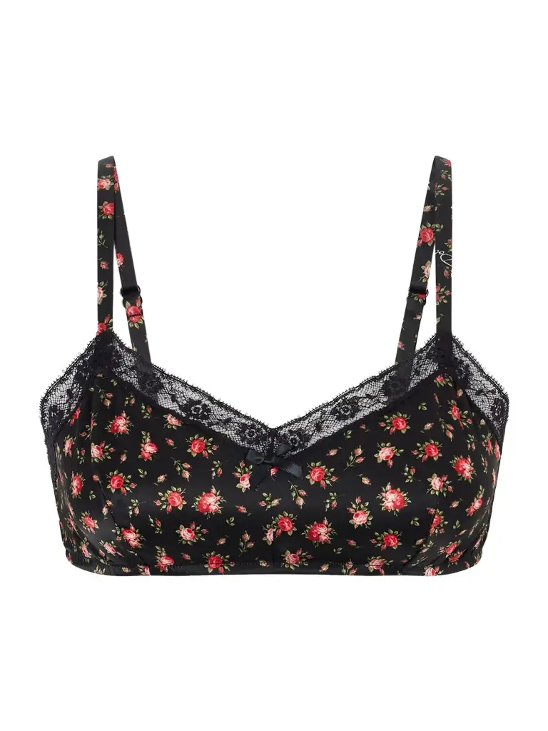 Dolce & Gabbana Lace-trimmed Floral-print Satin Bralette Top