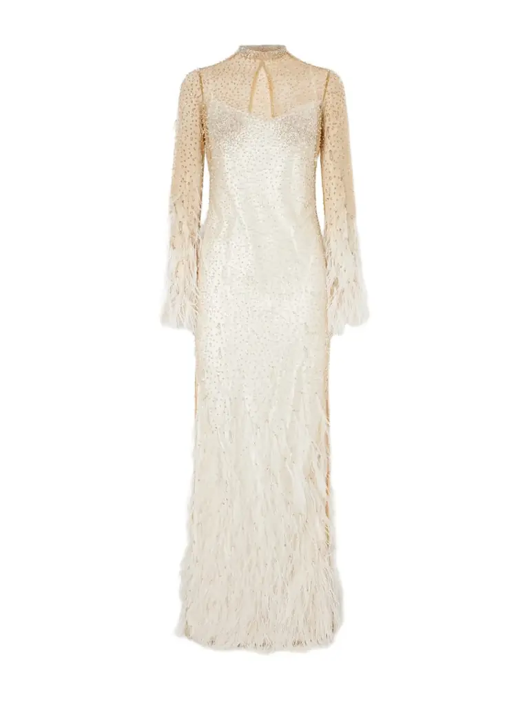Clio Peppiatt Mia Embellished Feather-trimmed Tulle Gown