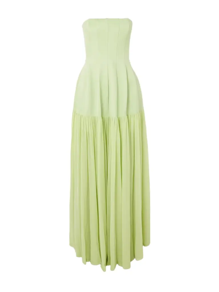 Simkhai Sandrine Strapless Pleated Crepe-jersey And Chiffon Midi Dress