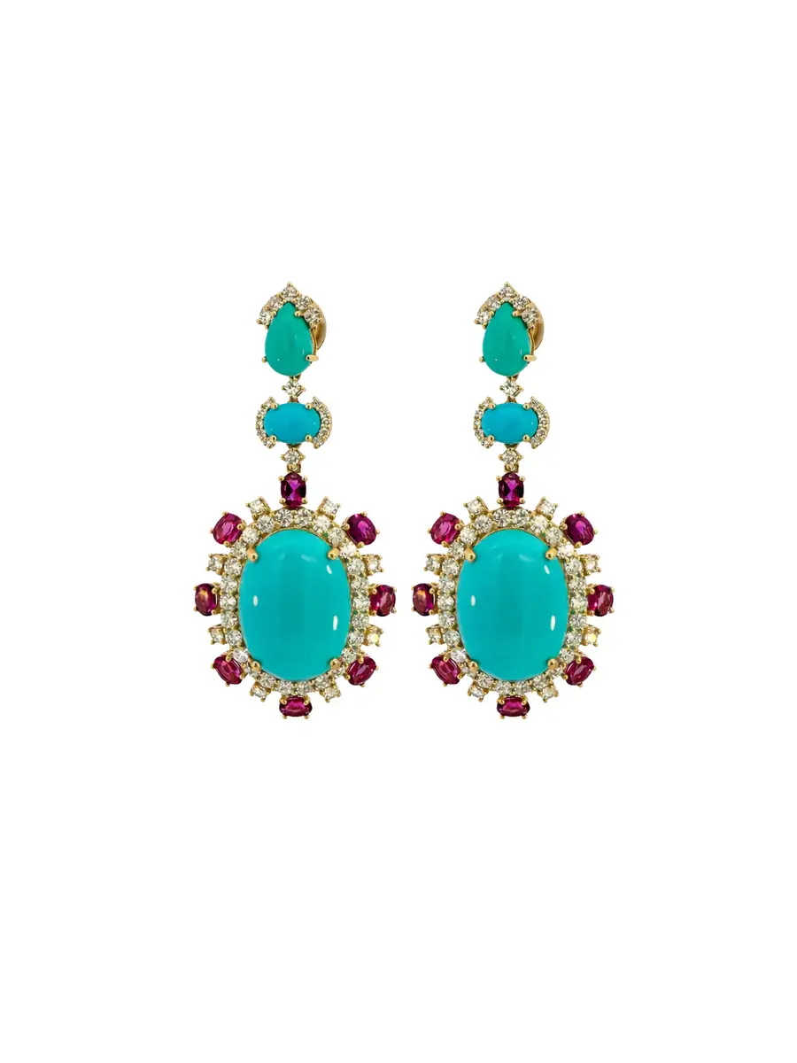 Wish Fine Jewelry 26.13ct Turquoise Diamond 14K Gold Drop Earrings