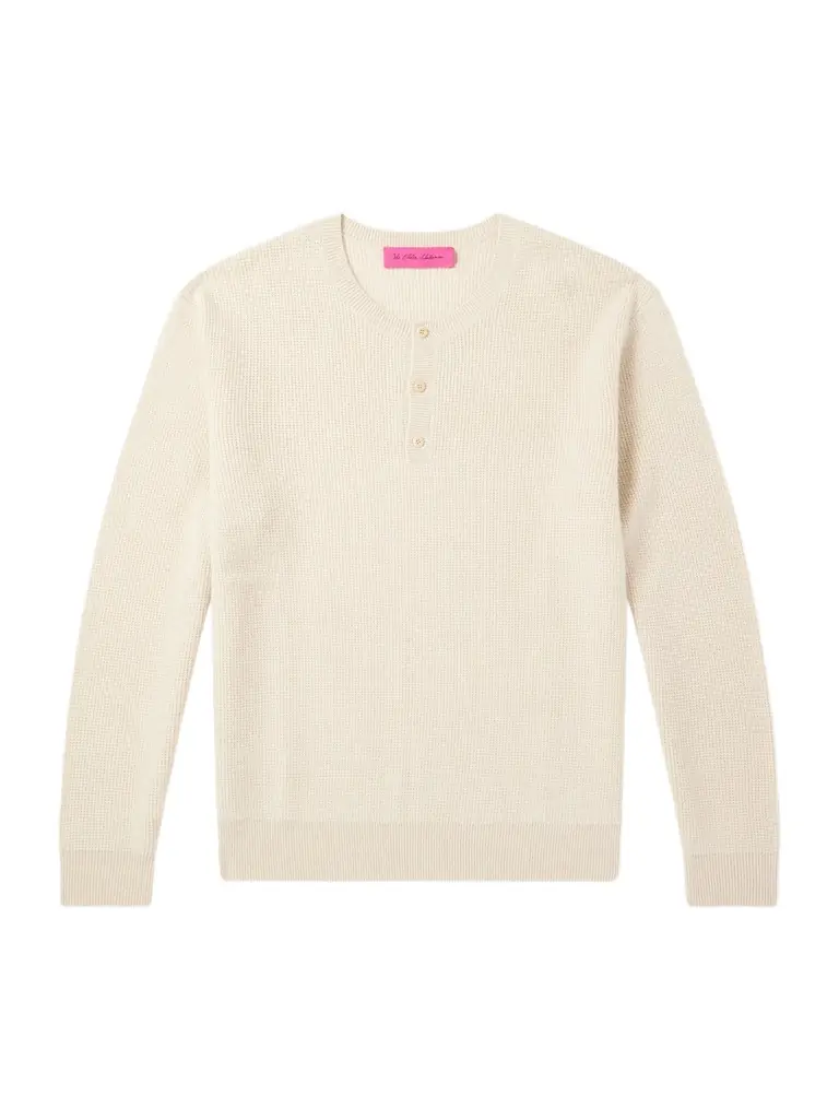 The Elder Statesman Waffle-Knit Cashmere Henley Sweater - Men