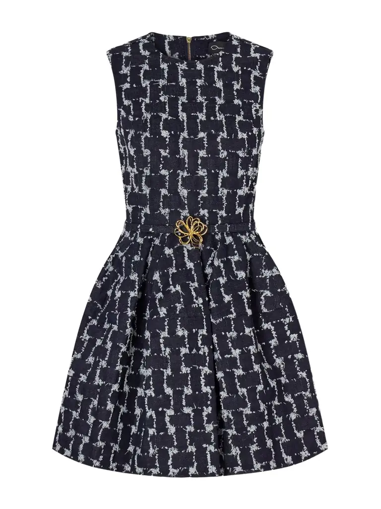 Oscar de la Renta Belted Frayed Checked Denim Mini Dress