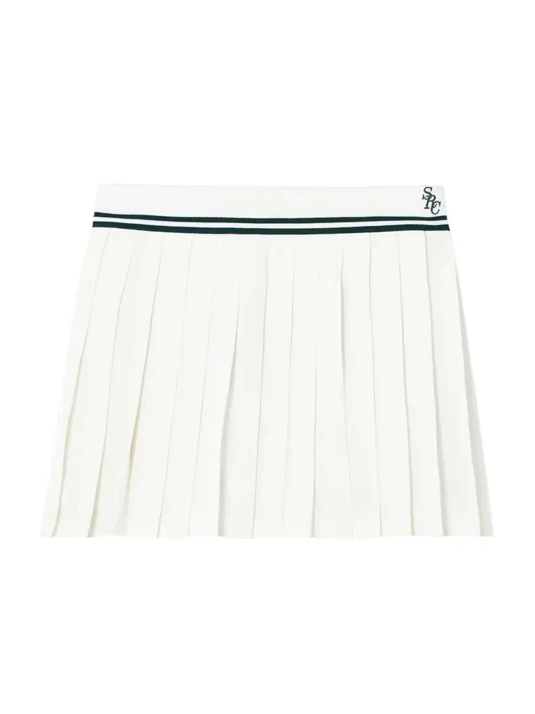Sporty & Rich Abigail Pleated Embroidered Striped Crepe De Chine Mini Skirt