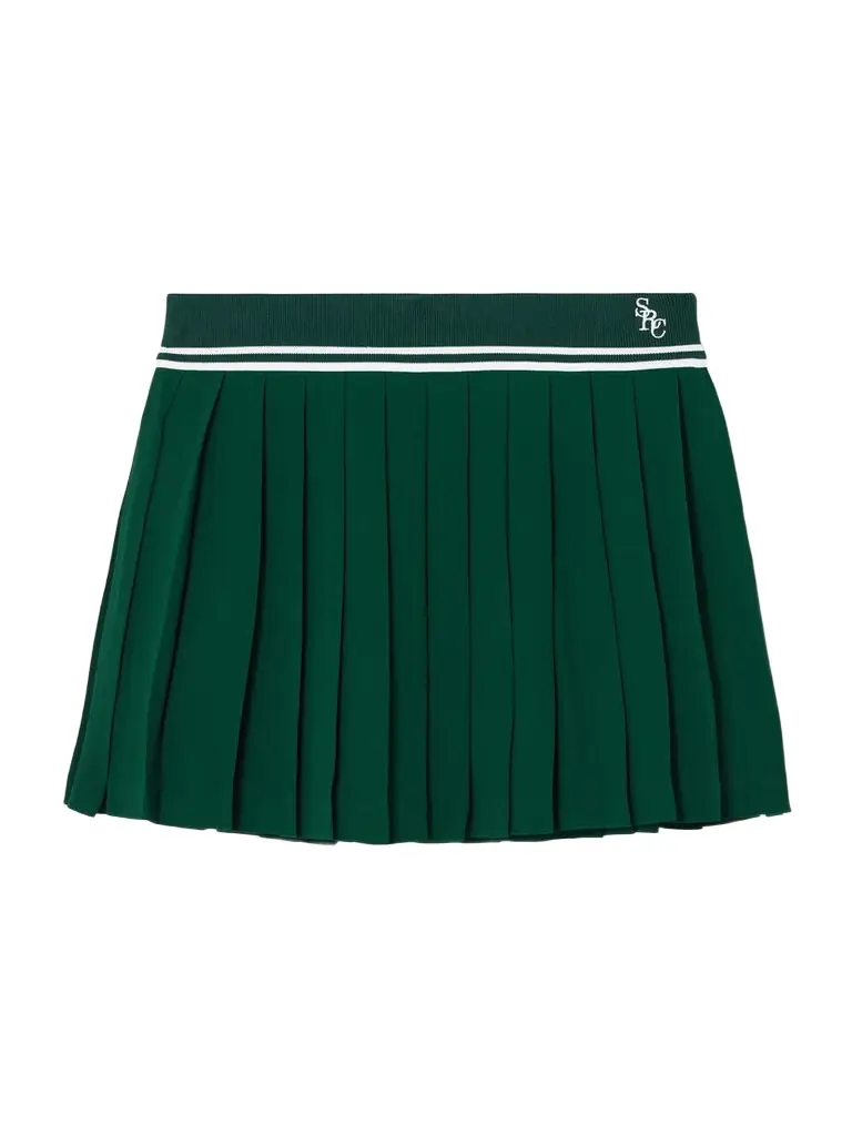 Sporty & Rich Abigail Pleated Embroidered Striped Crepe De Chine Mini Skirt
