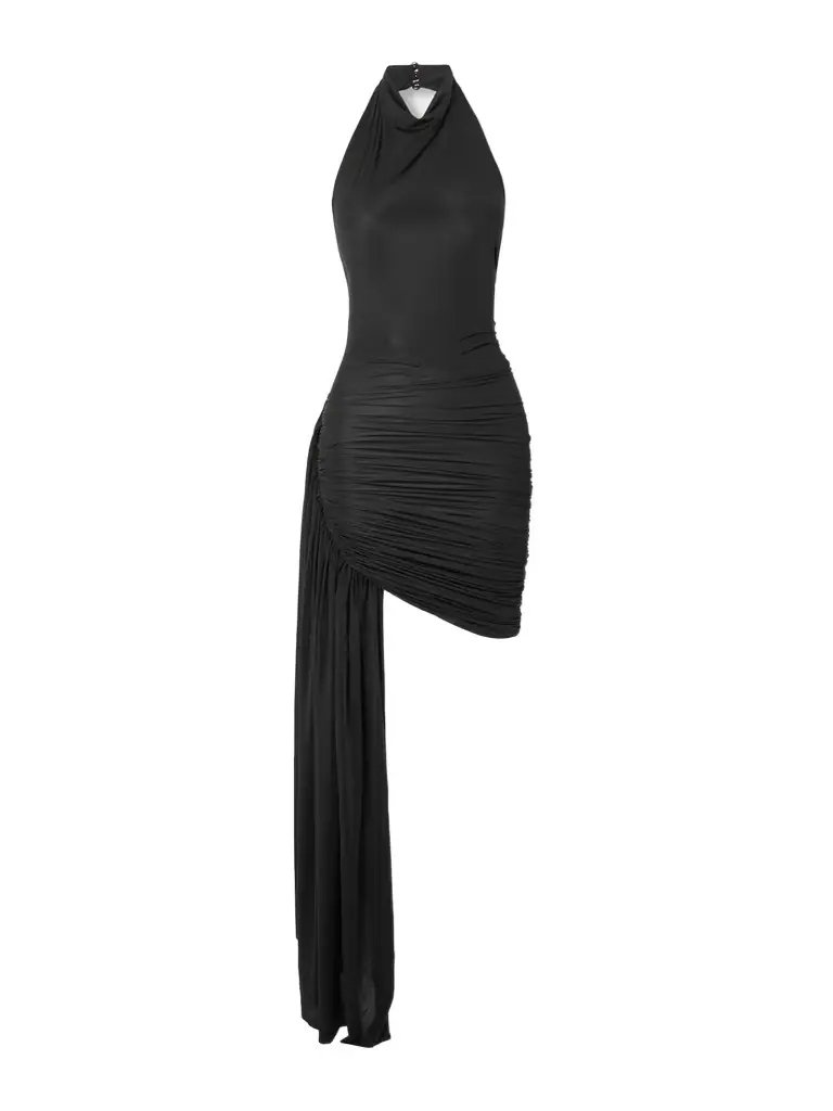 Maygel Coronel Villa Draped Gathered Stretch-jersey Halterneck Mini Dress