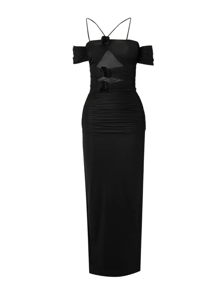 Maygel Coronel Abisso Appliquéd Cutout Ruched Stretch-jersey Maxi Dress