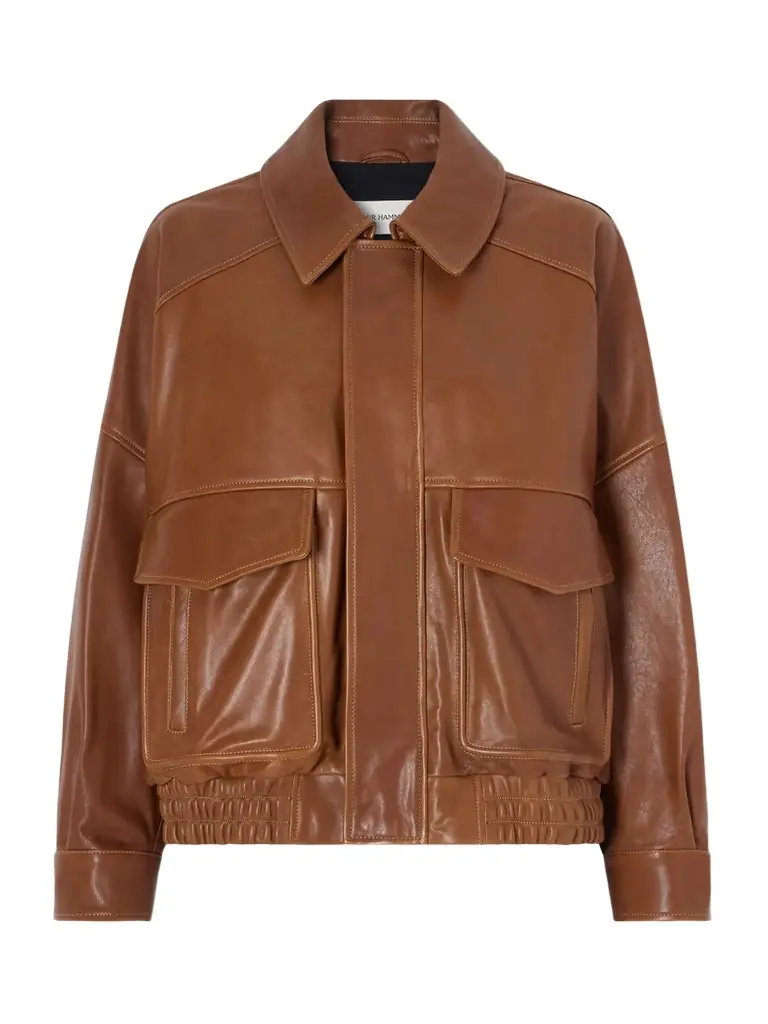 Nour Hammour Runa Paneled Leather Bomber Jacket