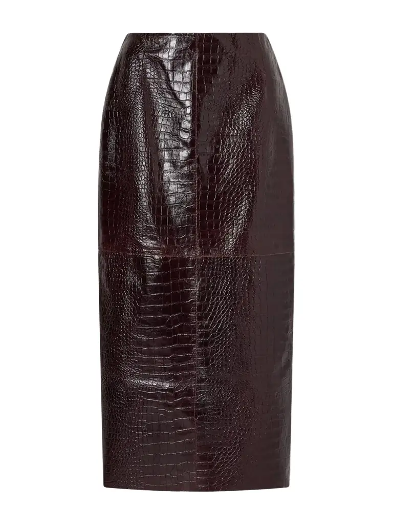 Nour Hammour Paneled Croc-effect Leather Midi Skirt