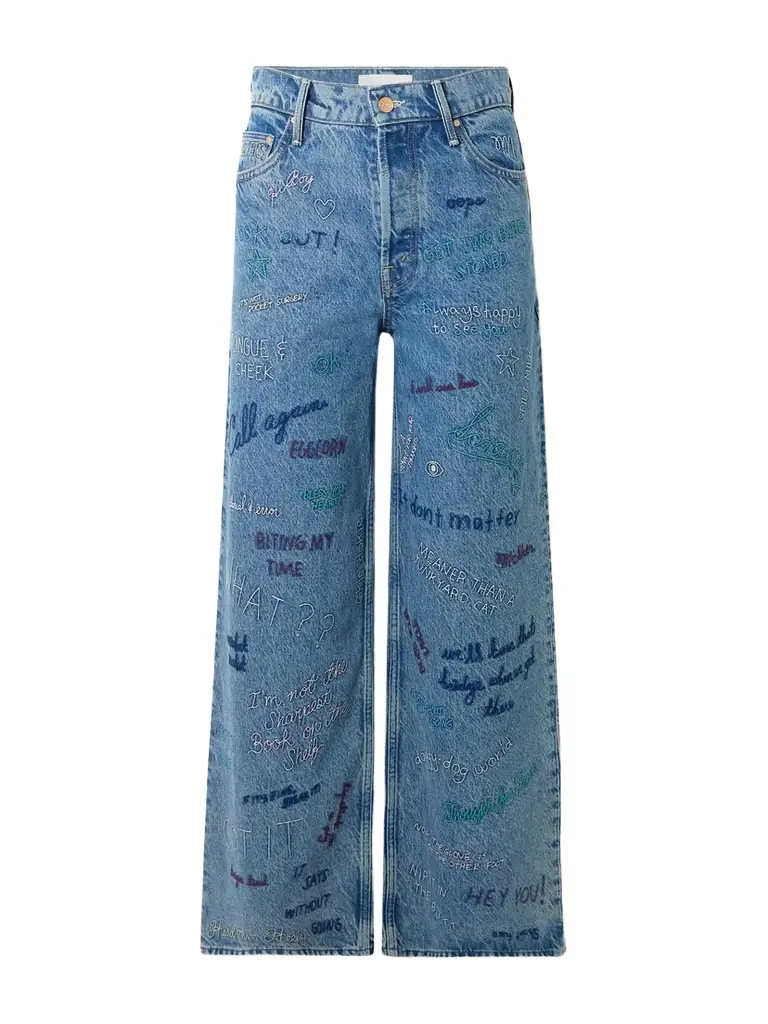 Mother Double Dip Nerdy Embroidered Mid-rise Wide-leg Jeans