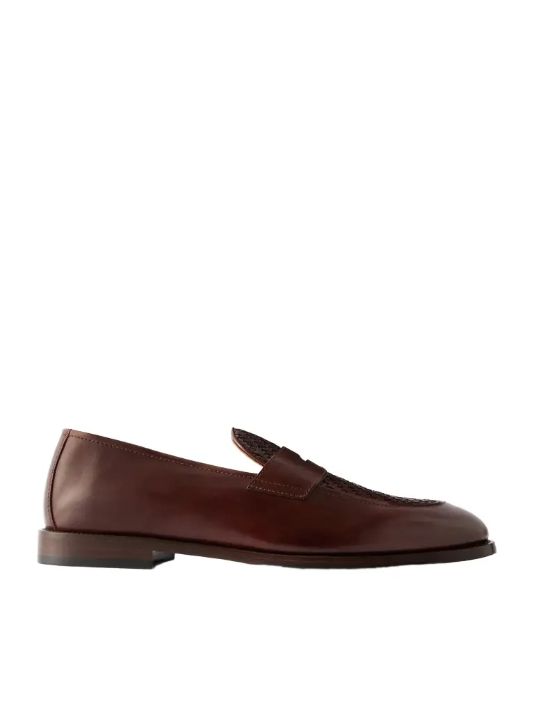 Brunello Cucinelli Woven Leather Penny Loafers - Men
