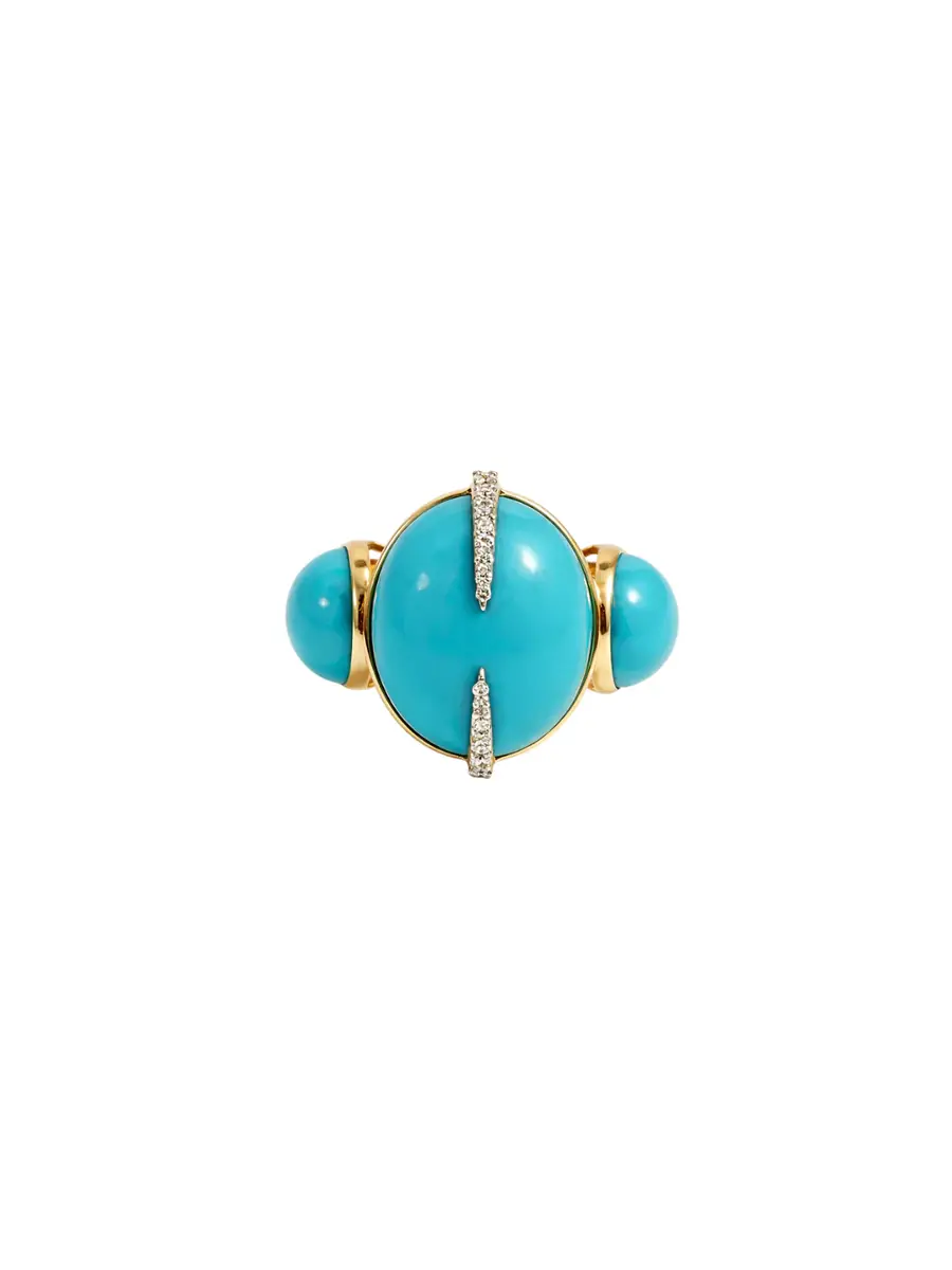 Wish Fine Jewelry 17.02ct Diamond Turquoise 18K Gold Cocktail Ring