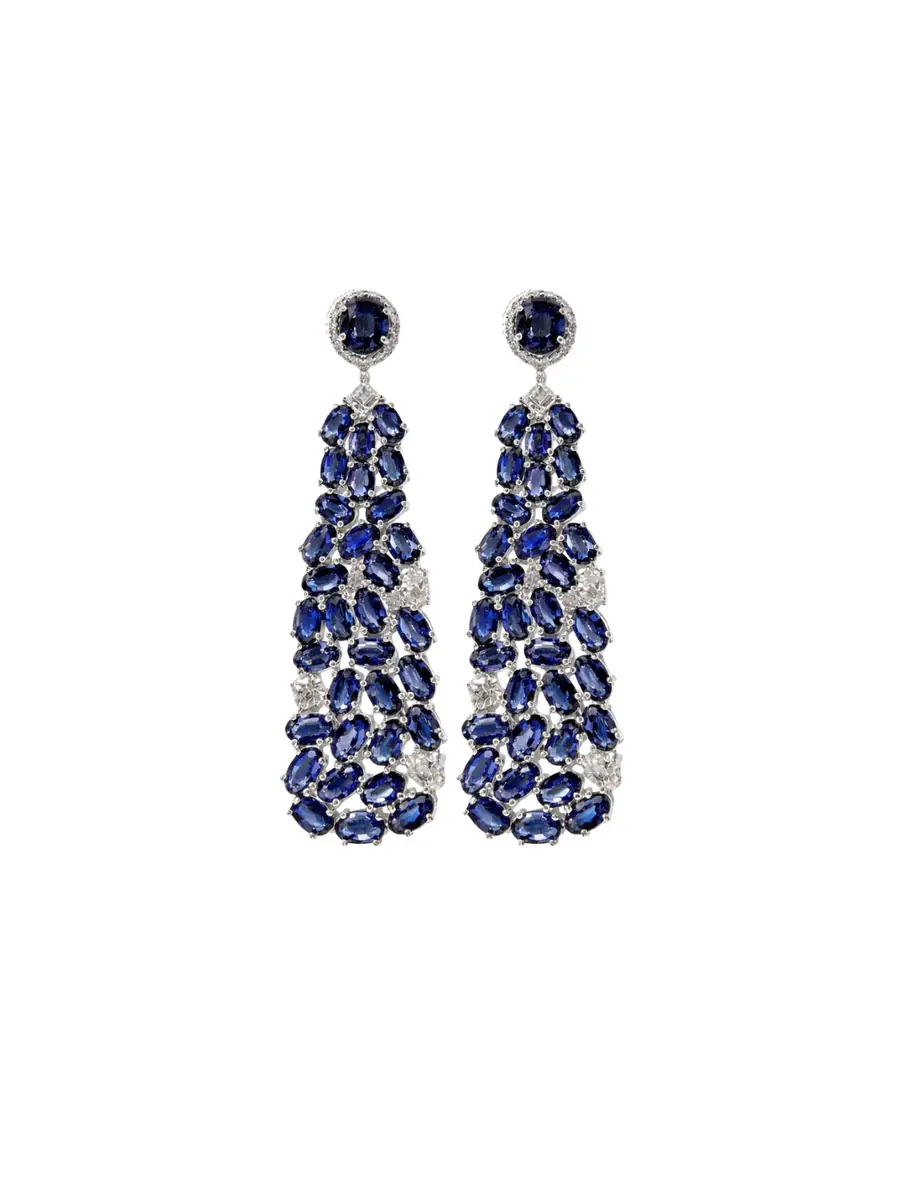 Wish Fine Jewelry 20.80ct Diamond Sapphire 14K Gold Statement Earrings