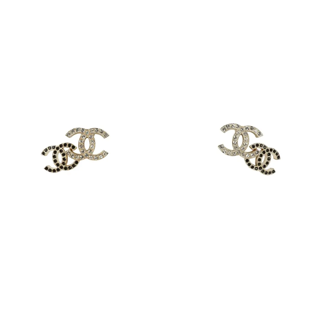 Chanel Chanel Double CC Crystal Stud Earrings Black Gold Tone Hardware