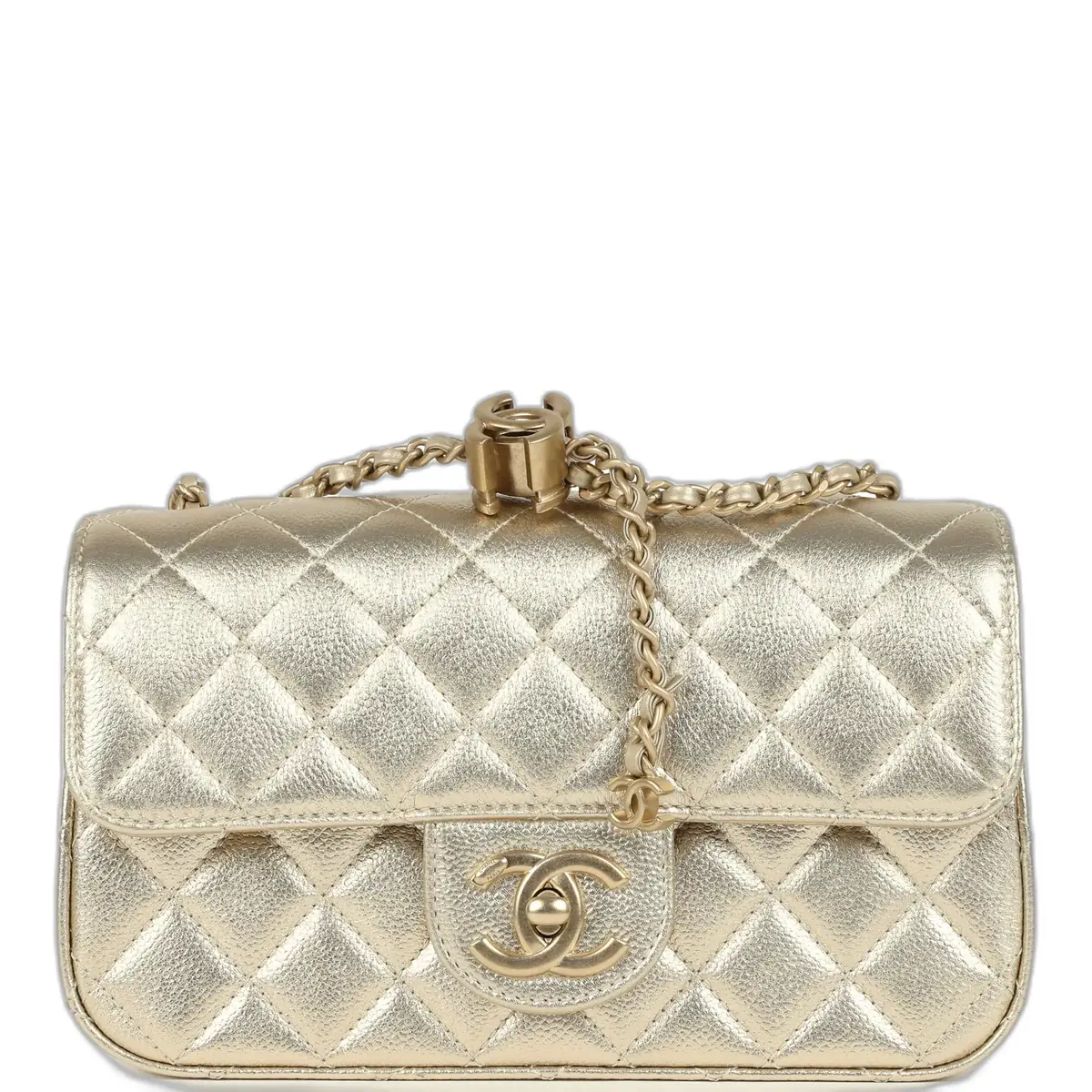 Chanel Chanel Mini CC Crush Flap Bag Light Gold Metallic Caviar Brushed Light Gold Hardware