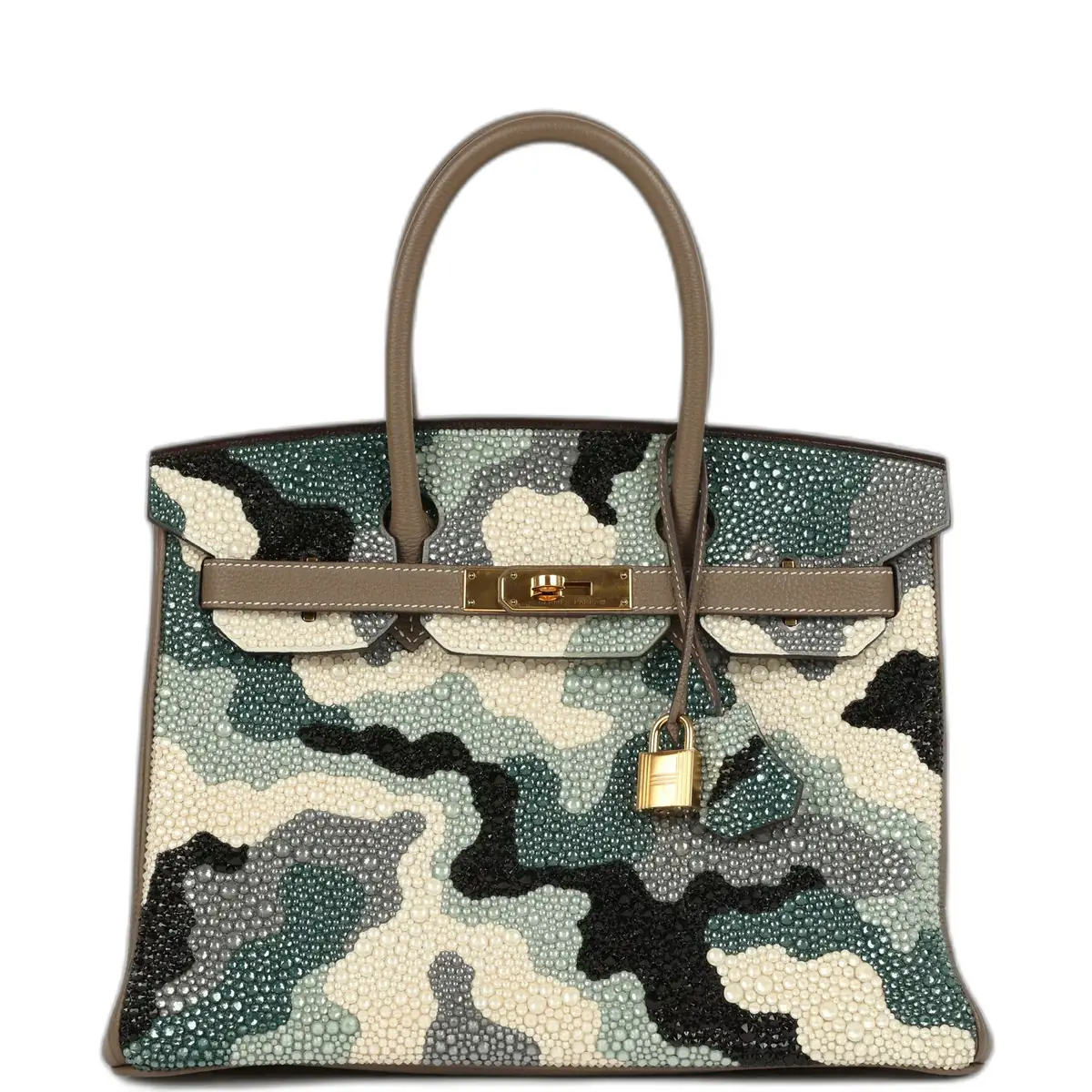 hermes Custom "Camouflage" Swarovski Crystal Hermes Birkin 30 Etoupe Togo Gold Hardware
