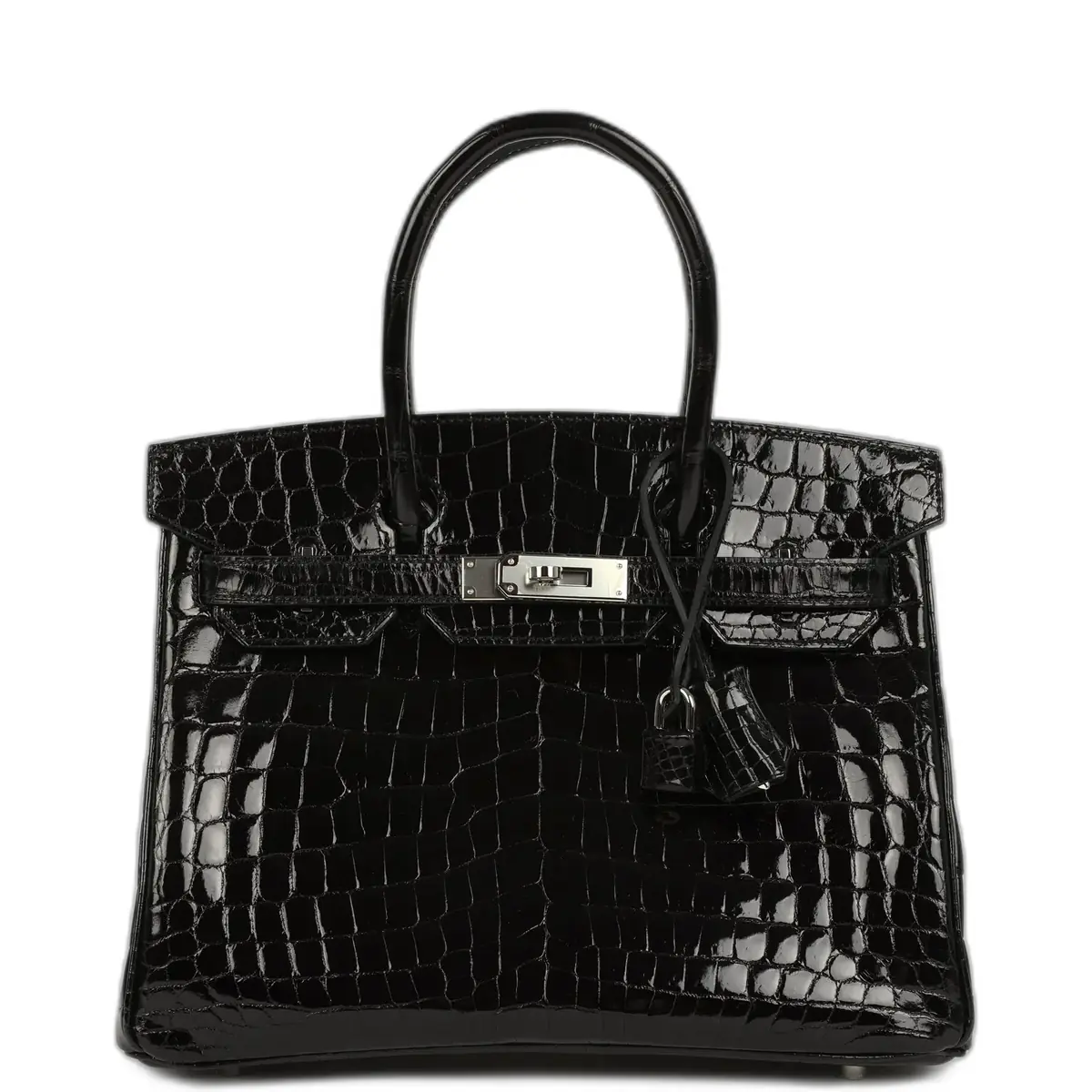 hermes Pre-owned Hermes Birkin 30 Black Shiny Crocodile Niloticus Palladium Hardware