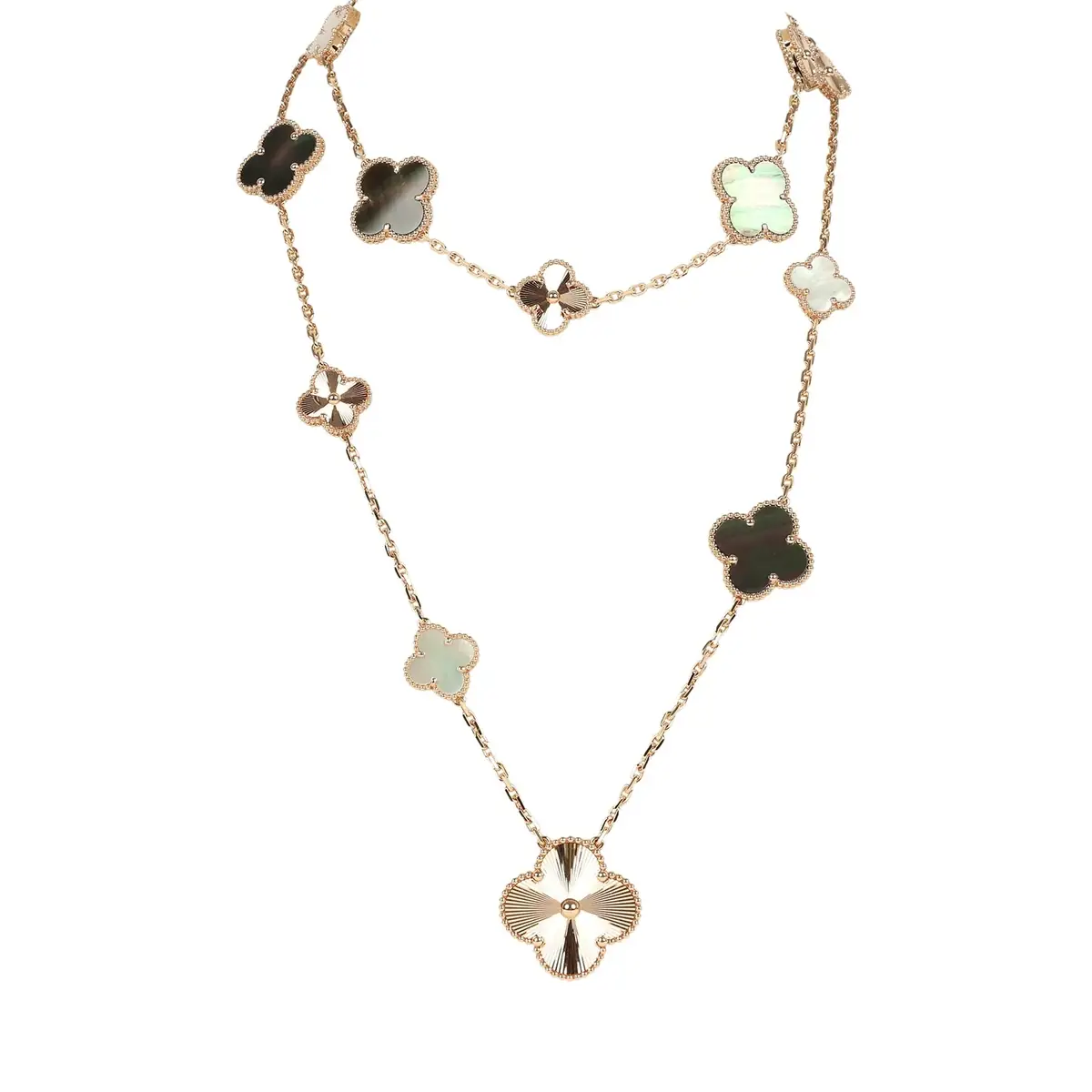 Van Cleef & Arpels Van Cleef & Arpels Magic Alhambra Transformable 15 Motif Necklace White and Grey MOP 18K Rose Gold Guilloche