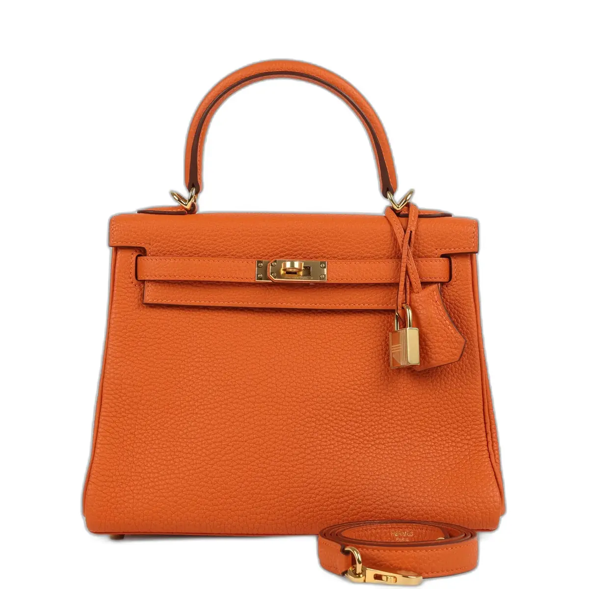 hermes Hermes Kelly Retourne 25 Orange Togo Gold Hardware