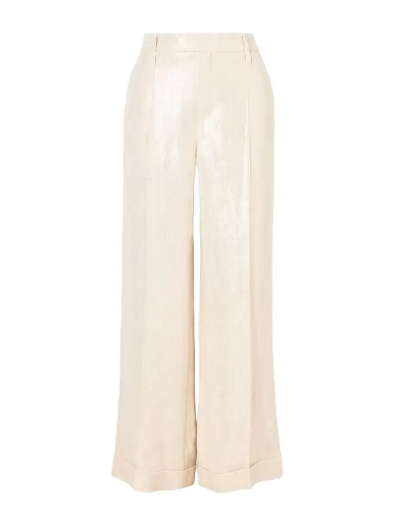Brunello Cucinelli Metallic Linen Wide-leg Pants