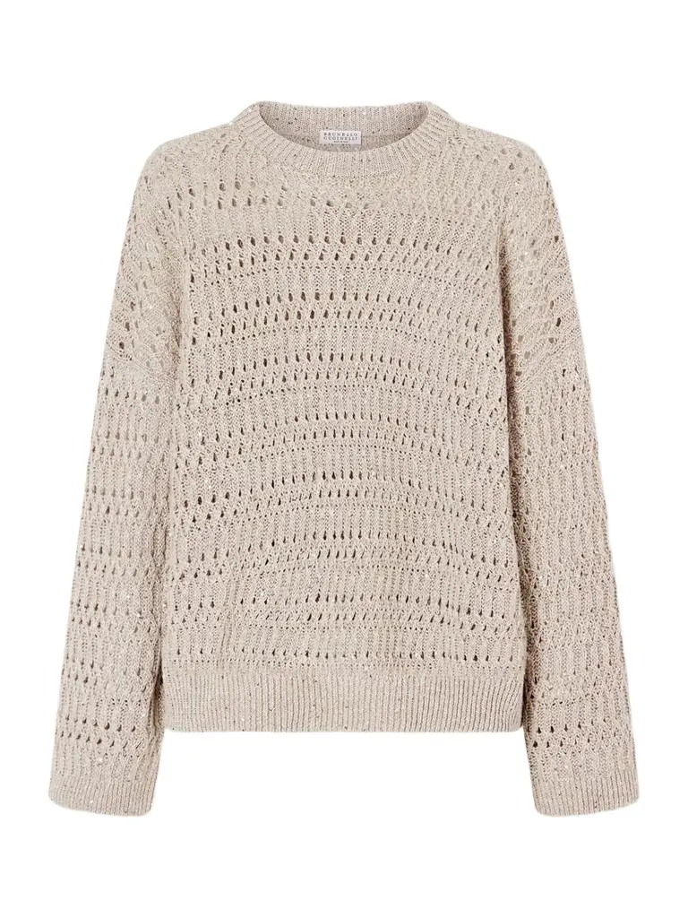 Brunello Cucinelli Sequined Open-knit Linen-blend Sweater