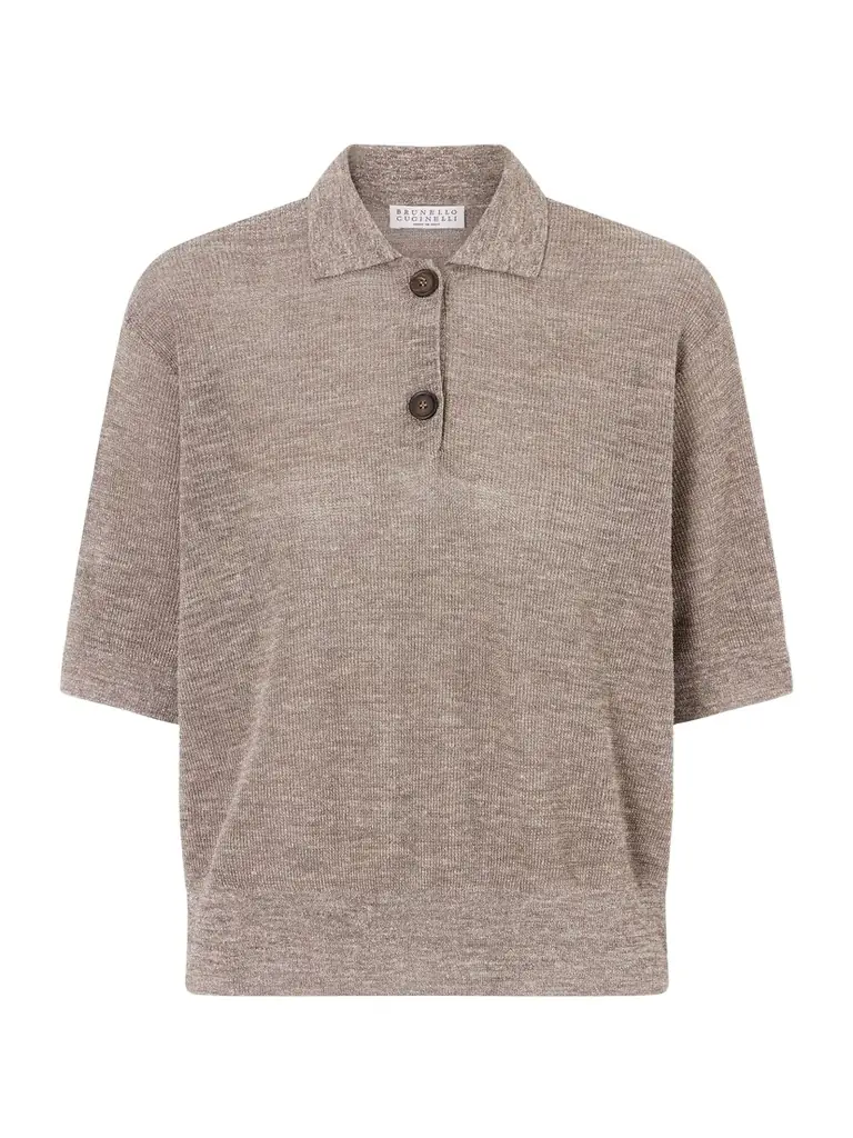 Brunello Cucinelli Metallic-knit Polo Shirt