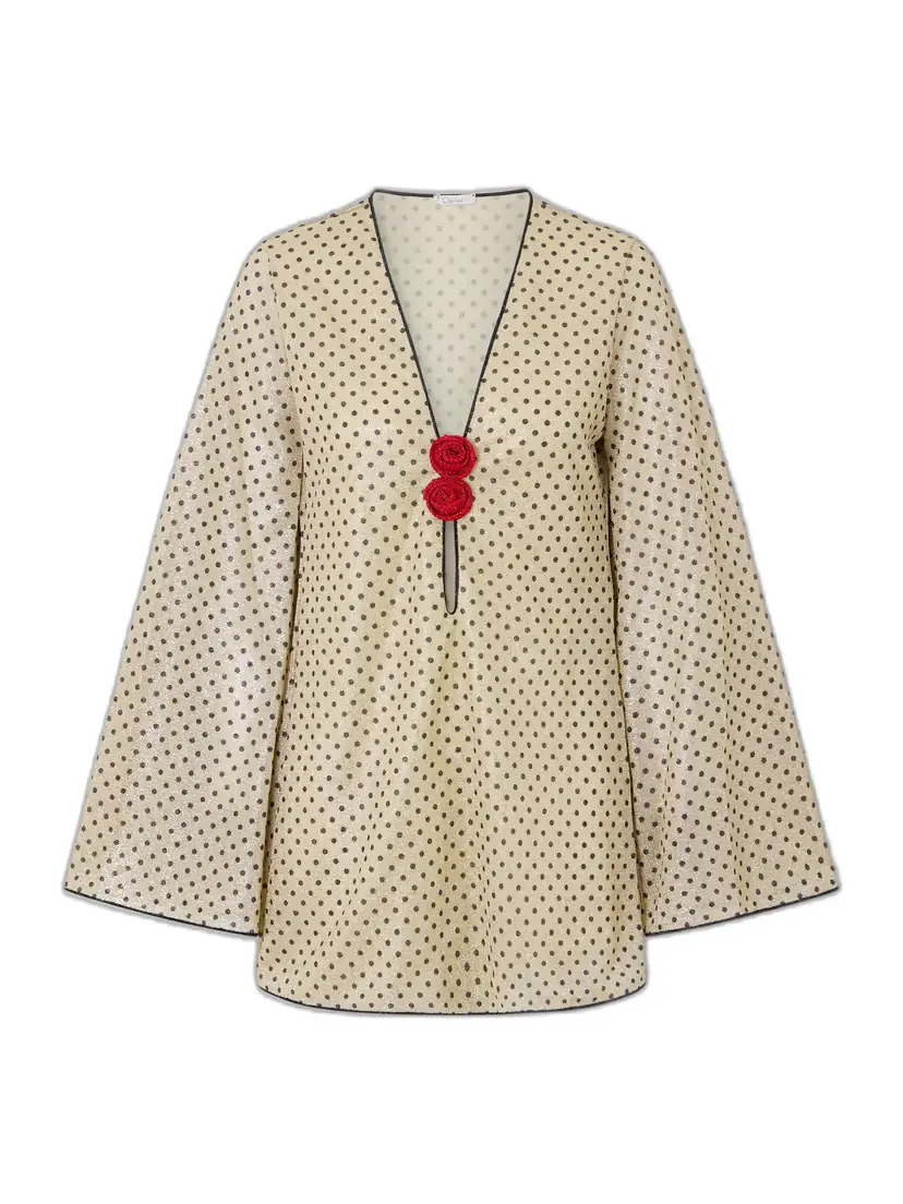 Oséree Lumière Appliquéd Polka-dot Lurex Mini Dress