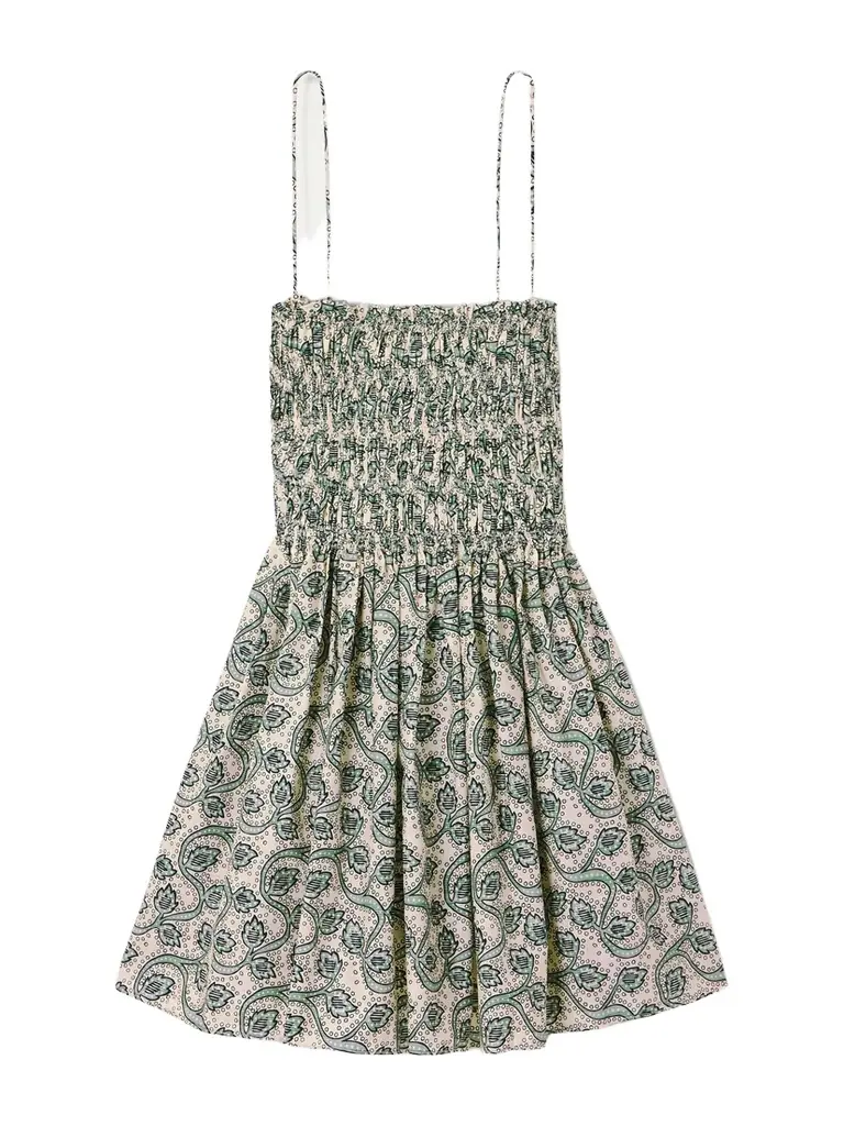 Matteau Shirred Printed Organic Cotton-poplin Mini Dress