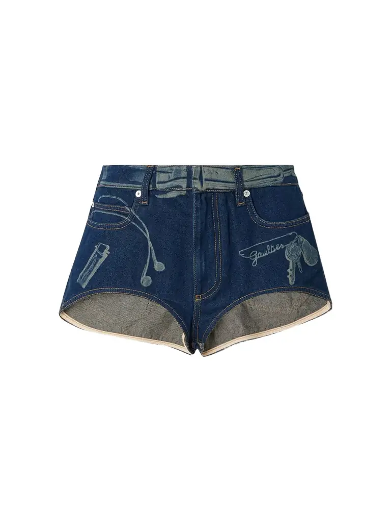 Jean Paul Gaultier Trompe-l'œil Printed Denim Shorts