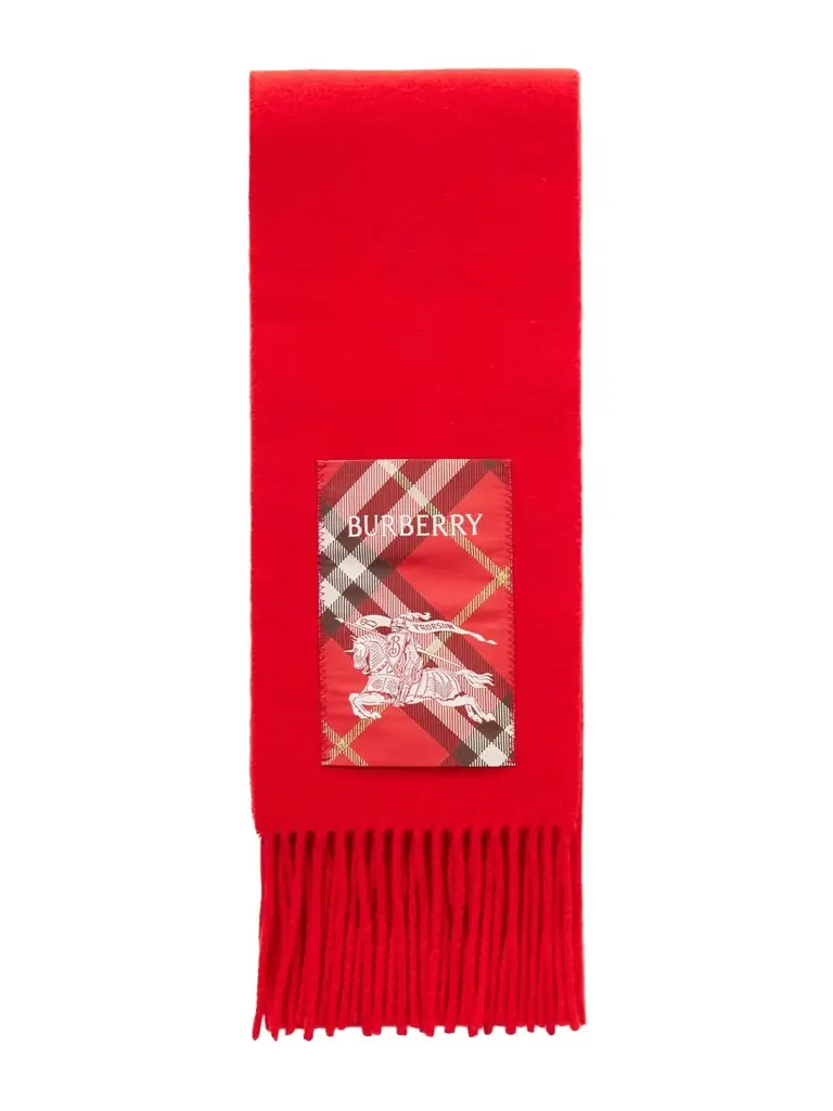 Burberry Appliquéd Fringed Cashmere Scarf