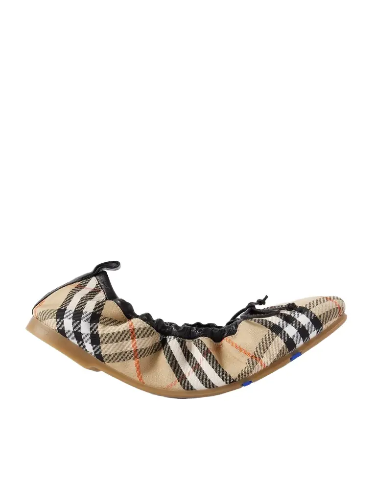 Burberry Leather-trimmed Checked Canvas Ballet Flats