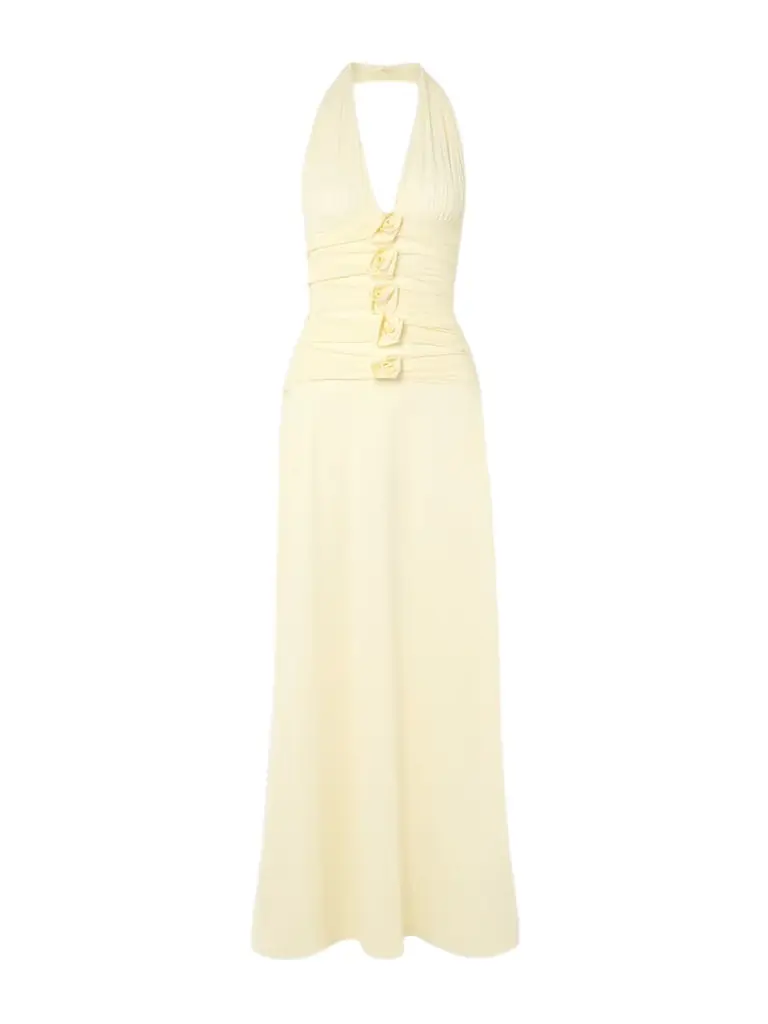 Maygel Coronel Villadiego Appliquéd Stretch-jersey Halterneck Maxi Dress