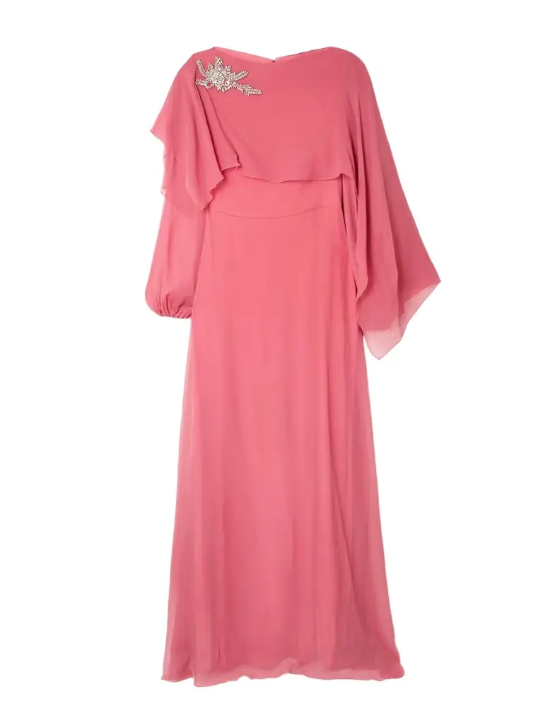Erdem Cape-effect Asymmetric Embellished Silk-crepon Gown