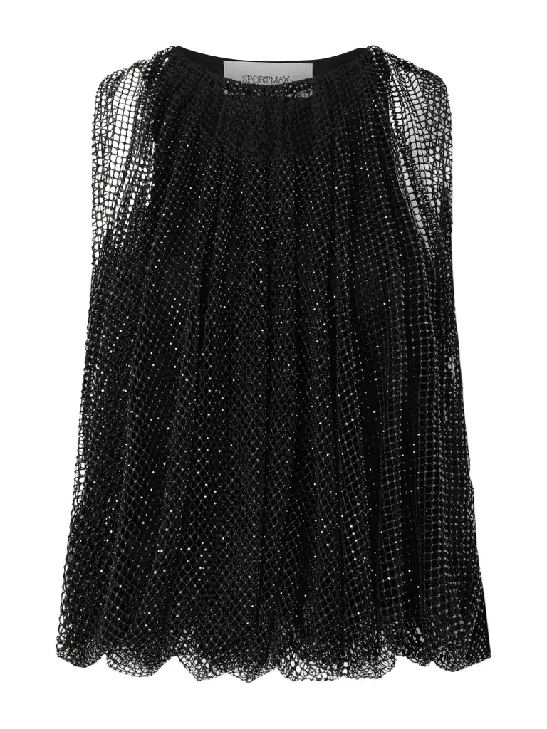 Sportmax Ruched Crystal-embellished Mesh Top