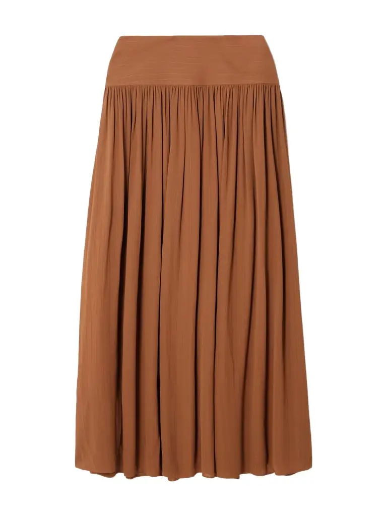 Joseph Santos Pinstriped Gathered Crepe Midi Skirt