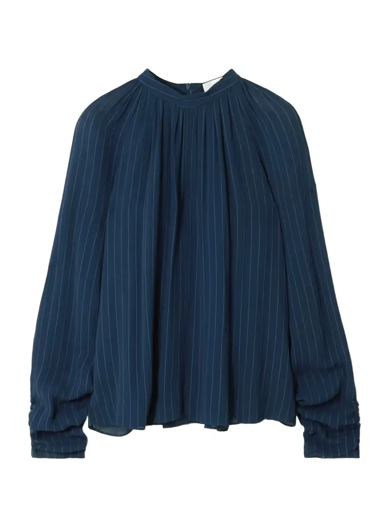 Joseph Garcia Pinstriped Cutout Crepe Blouse