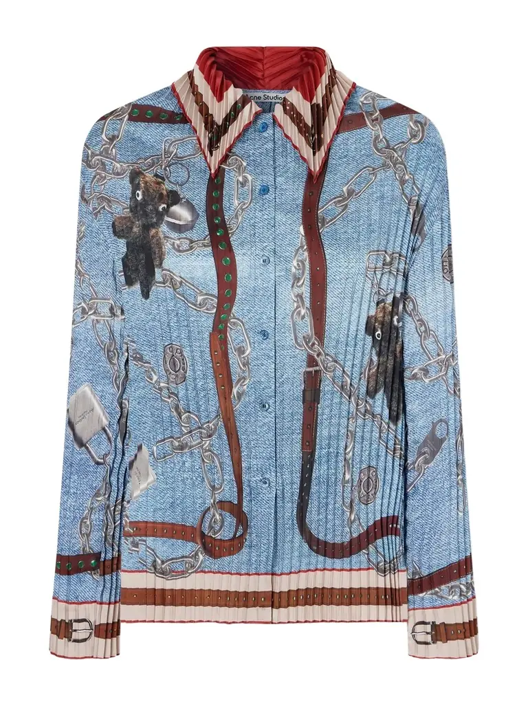 Acne Studios Printed Pleated Satin-twill Shirt