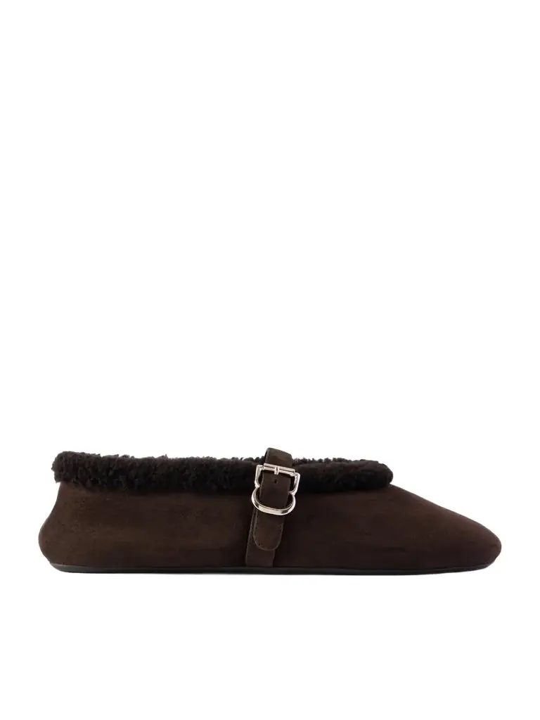 Alaïa Buckled Shearling Ballet Flats