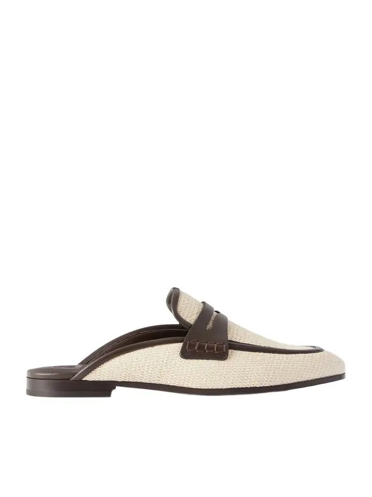Brunello Cucinelli Leather-trimmed Raffia Slip-ons