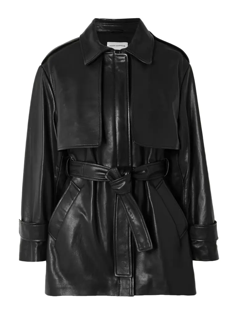 Nour Hammour Priya Belted Paneled Leather Jacket