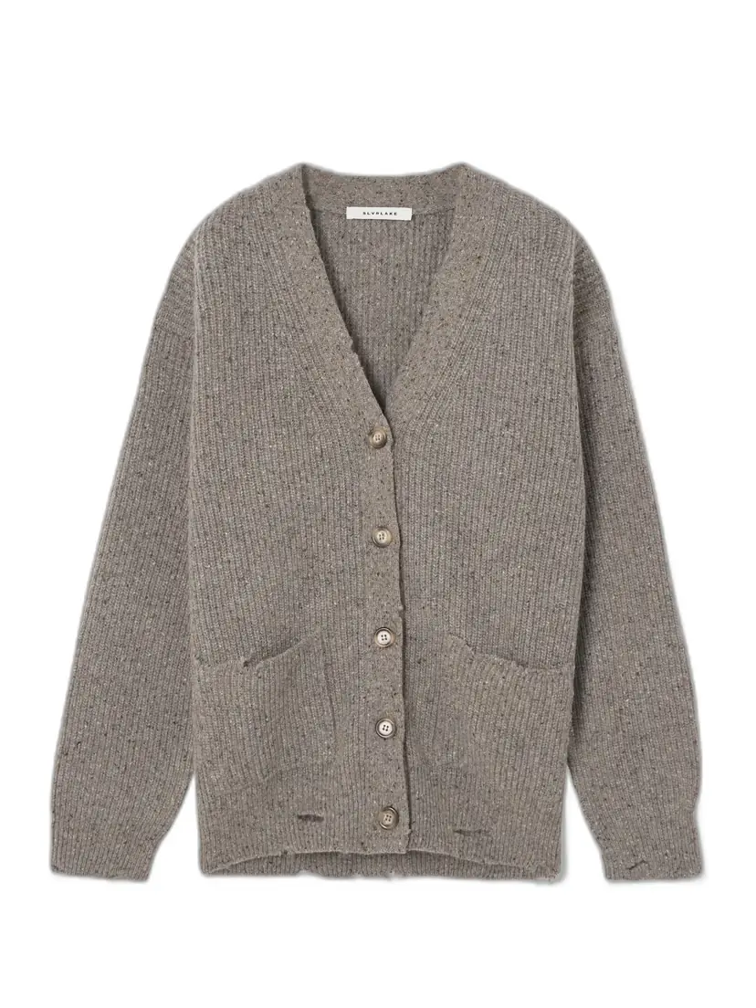 SLVRLAKE Venice Distressed Ribbed Merino Wool Cardigan